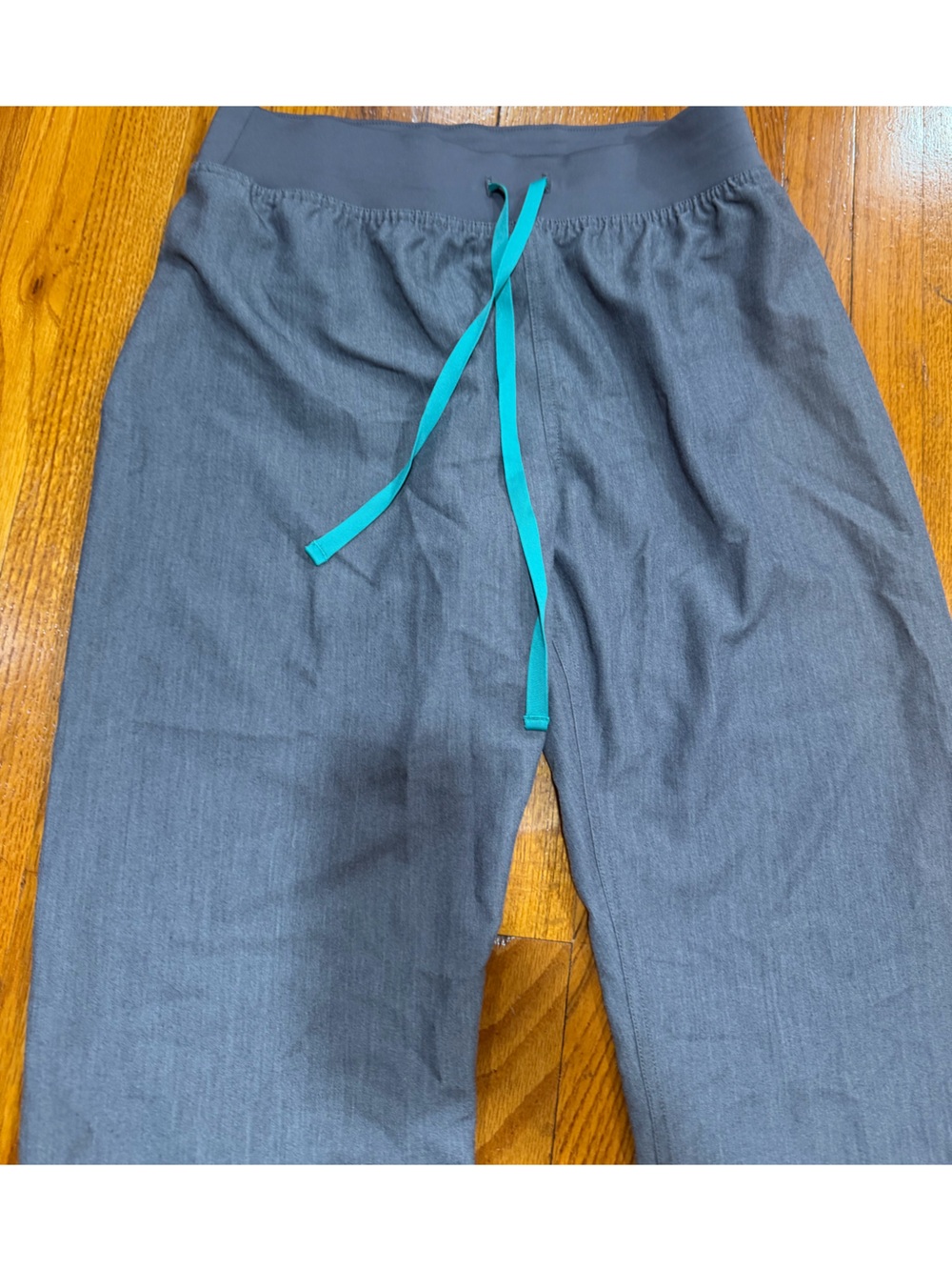 Figs Slate Gray Medical Scrub Pants with Teal Waistband Accent